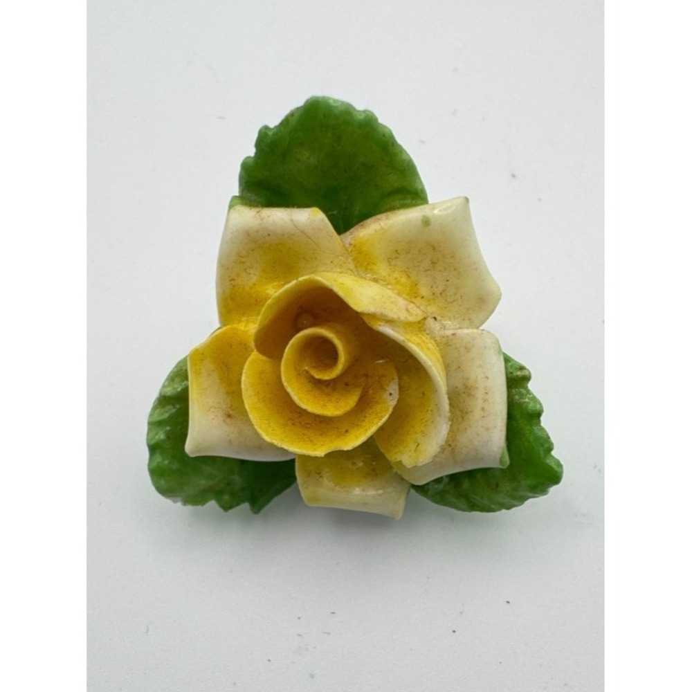 Vintage Porcelain Brooch Adderley Floral Yellow Rose Pin Made in England MCM